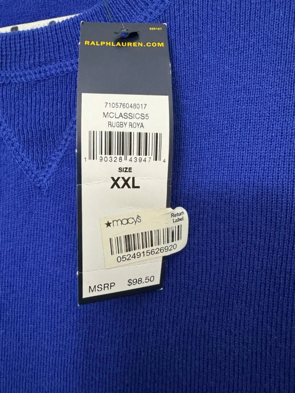 Polo Ralph Lauren Men XXL Royal Blue Knit Sweater 100% Cotton NWT